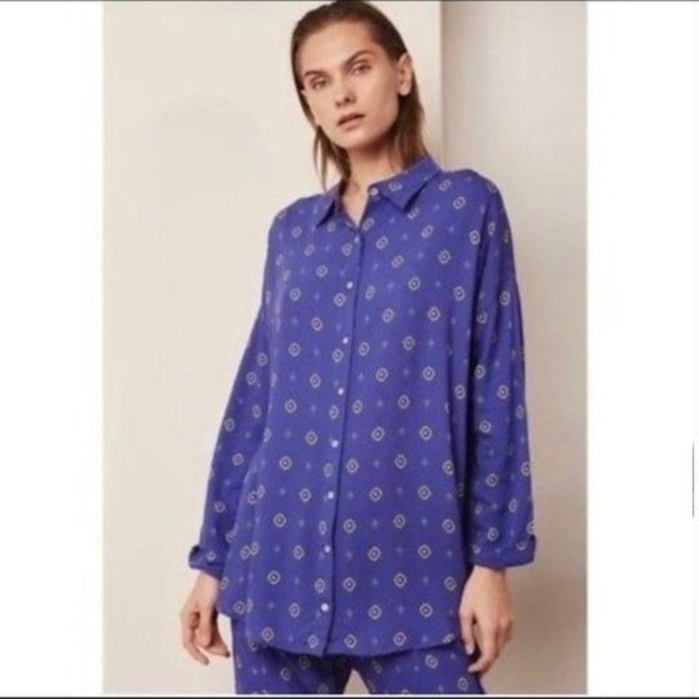Intimately Free People Size XS Purple Geo Printed Blouse Buttons Long Sleeve